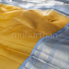 Load image into Gallery viewer, Golden Mustard Pure Kanjivaram Silk Saree with Silver Grey