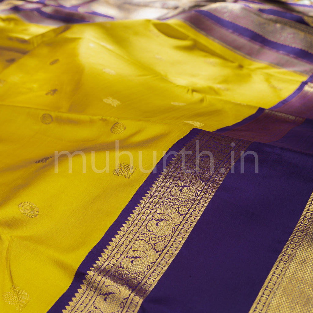 Mustard Pure Kanjivaram Silk Saree with Meenakshi