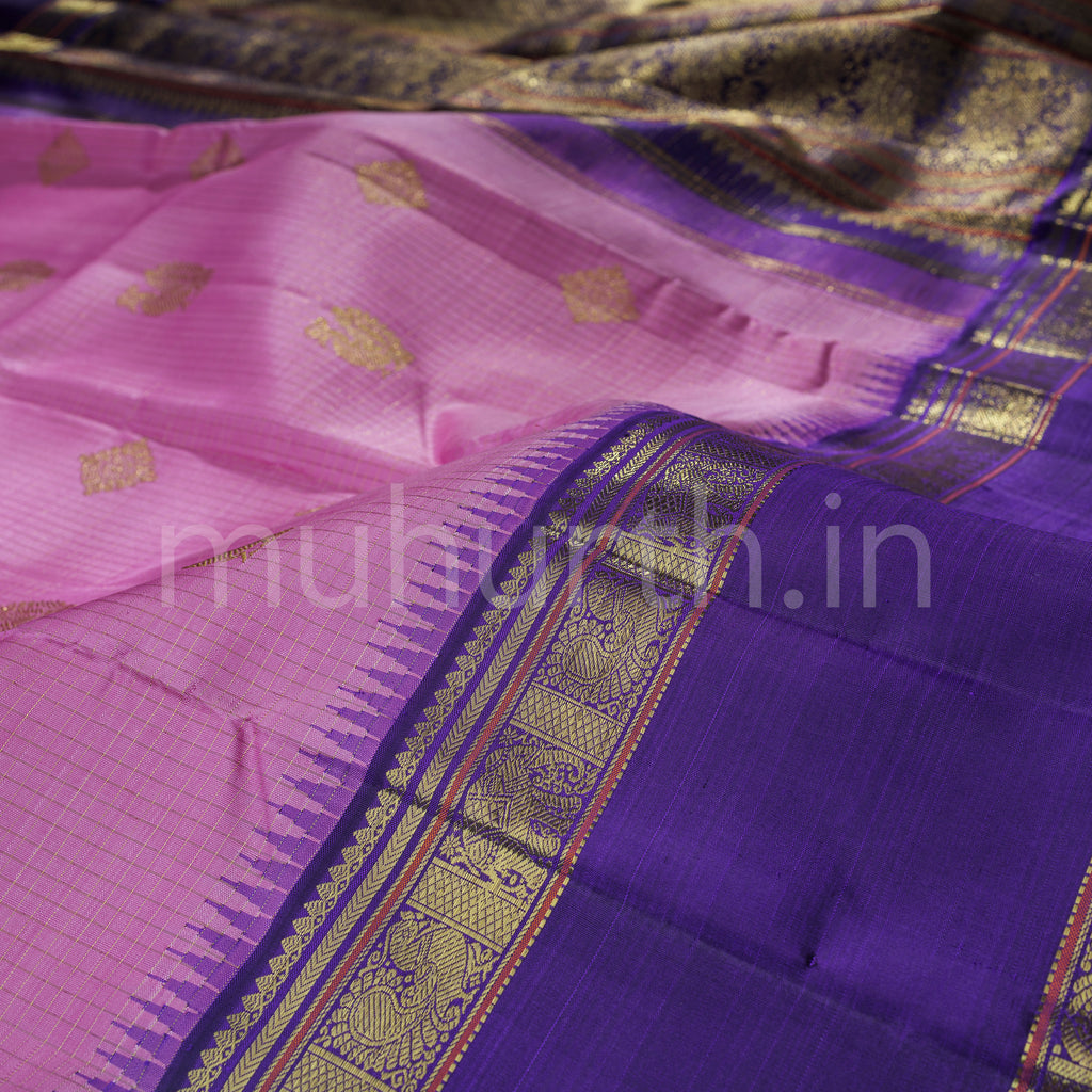 Pink Pure Kanjivaram Silk Saree with Meenakshi