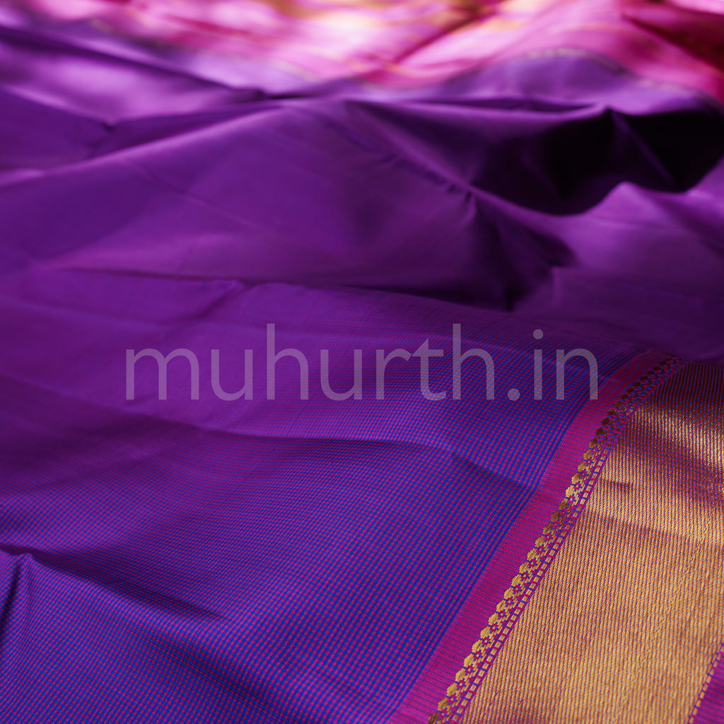 Meenakshi Purple Pure Kanjivaram Silk Saree with Magenta