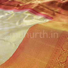 Load image into Gallery viewer, Off-White Organza Tissue Pure Kanjivaram Silk Saree with Red
