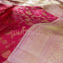 Load image into Gallery viewer, Rose Red Meenakari Luxury Kanjivaram Silk Saree with Peach