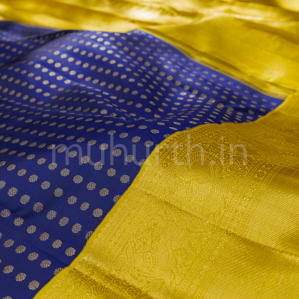 Violet Pure Kanjivaram Silk Saree with Golden Mustard