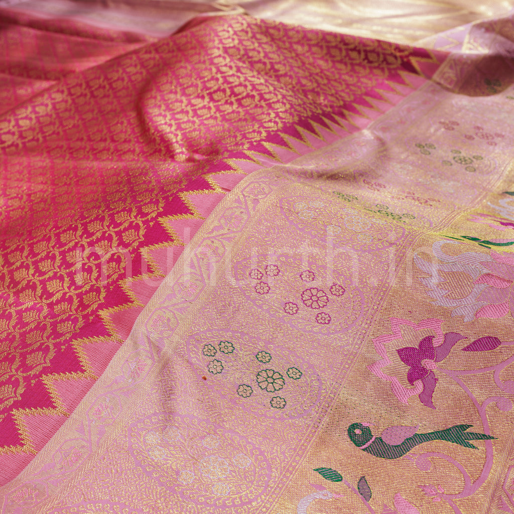 Rose Red Meenakari Pure Kanjivaram Silk Saree