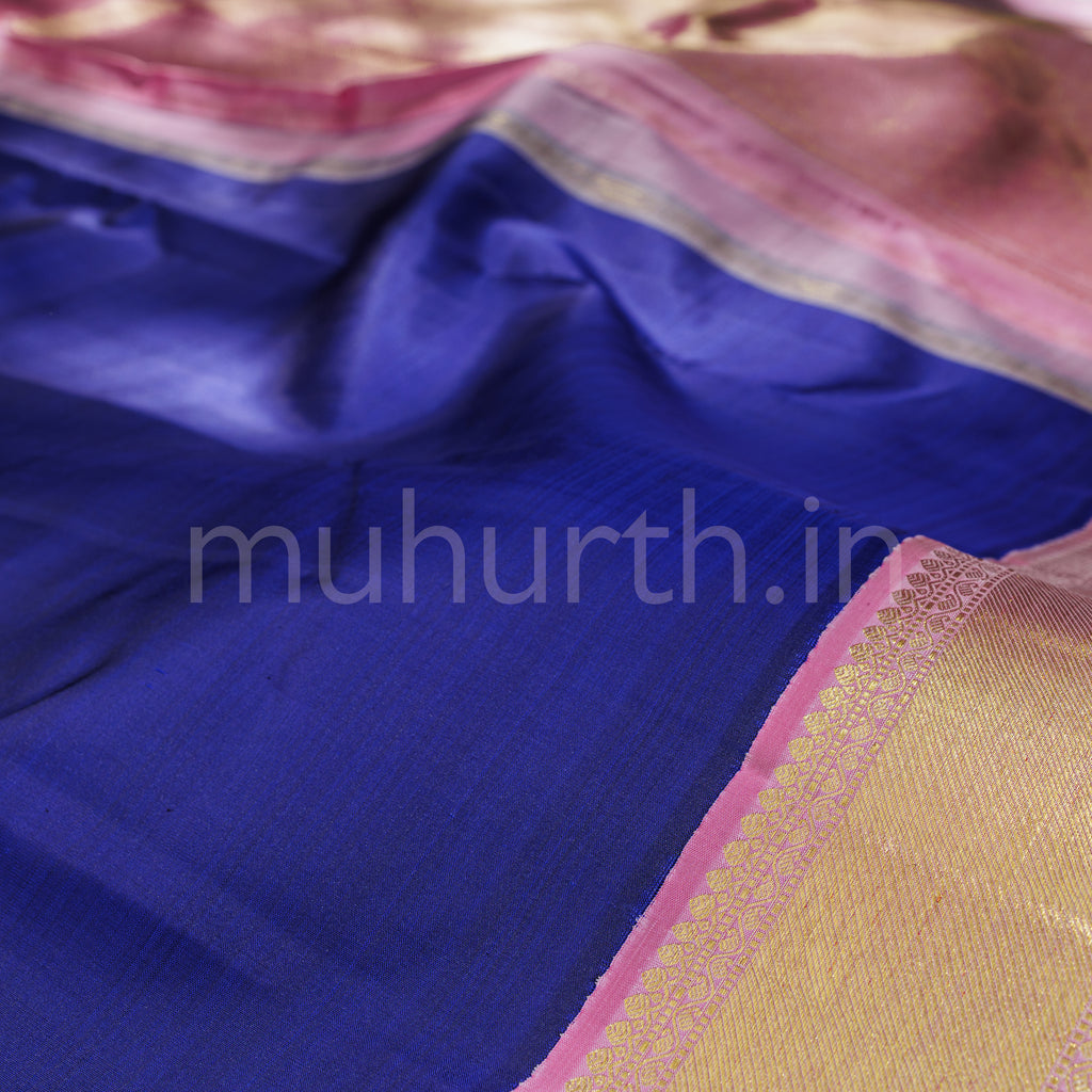 Violet Pure Kanjivaram Silk Saree with Pink
