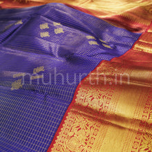 Load image into Gallery viewer, Violet Pure Kanjivaram Silk Saree with Bright Red