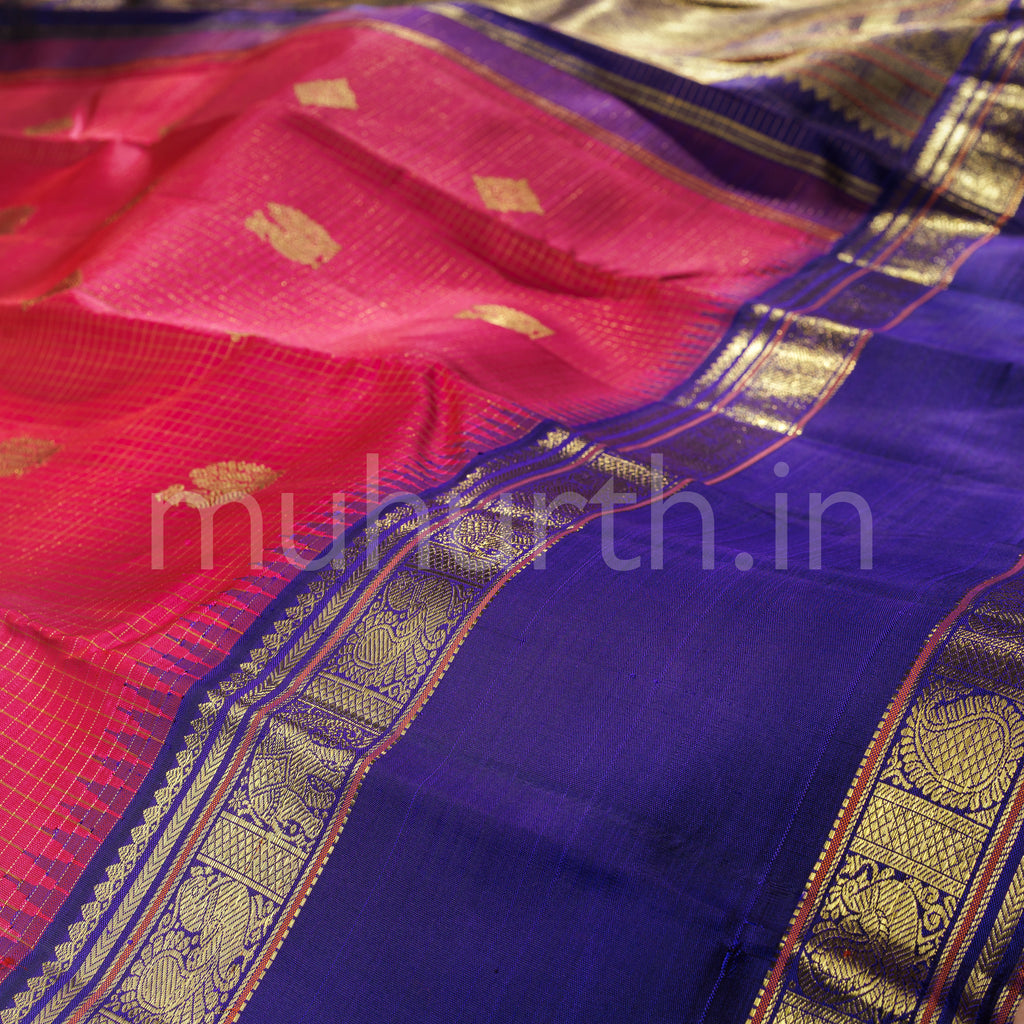 Red Rose Pure Kanjivaram Silk Saree with Meenakshi