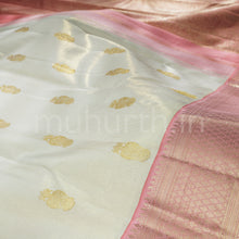 Load image into Gallery viewer, Off-White Luxury Tissue Pure Kanjivaram Silk Saree with Pink