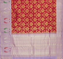 Load image into Gallery viewer, Bright Red Luxury Kanjivaram Silk Saree with Lavender