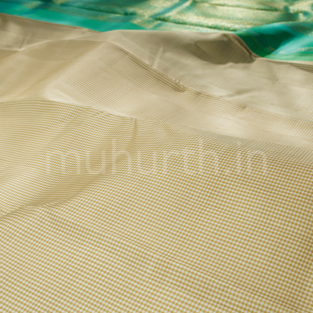 Khaki and White Gasa Gasa Checks Pure Zari Kanjivaram Silk Saree