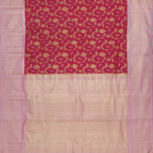 Load image into Gallery viewer, Rose Red Meenakari Luxury Kanjivaram Silk Saree with Peach
