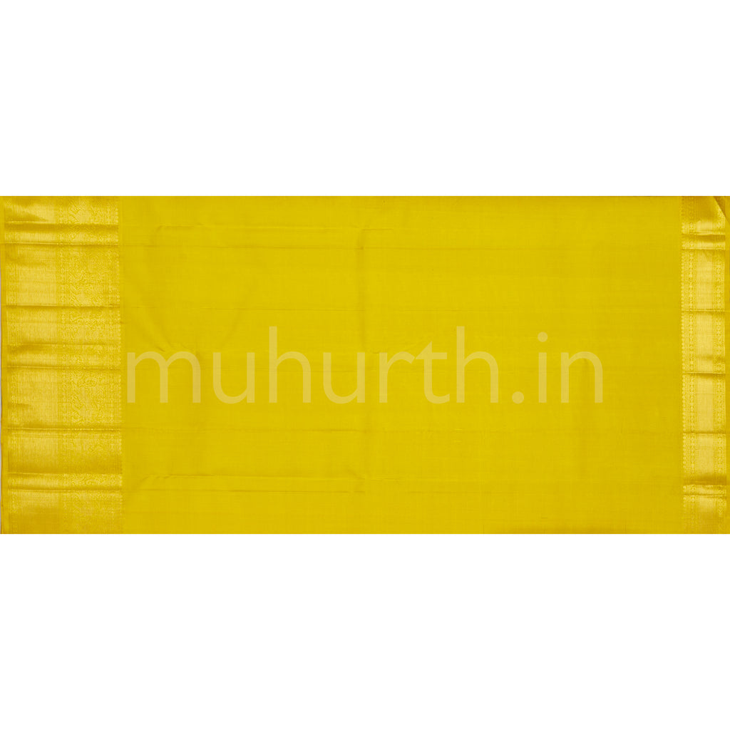 Violet Pure Kanjivaram Silk Saree with Golden Mustard