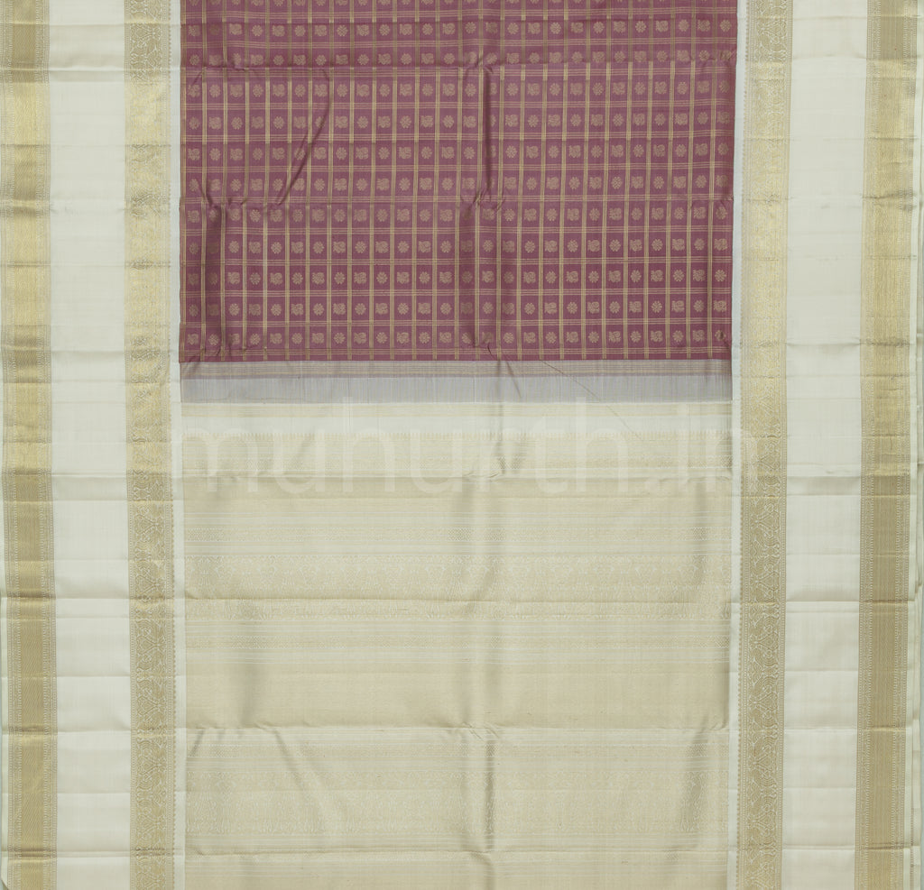 Brown Pure Zari Kanjivaram Silk Saree with Tussar White