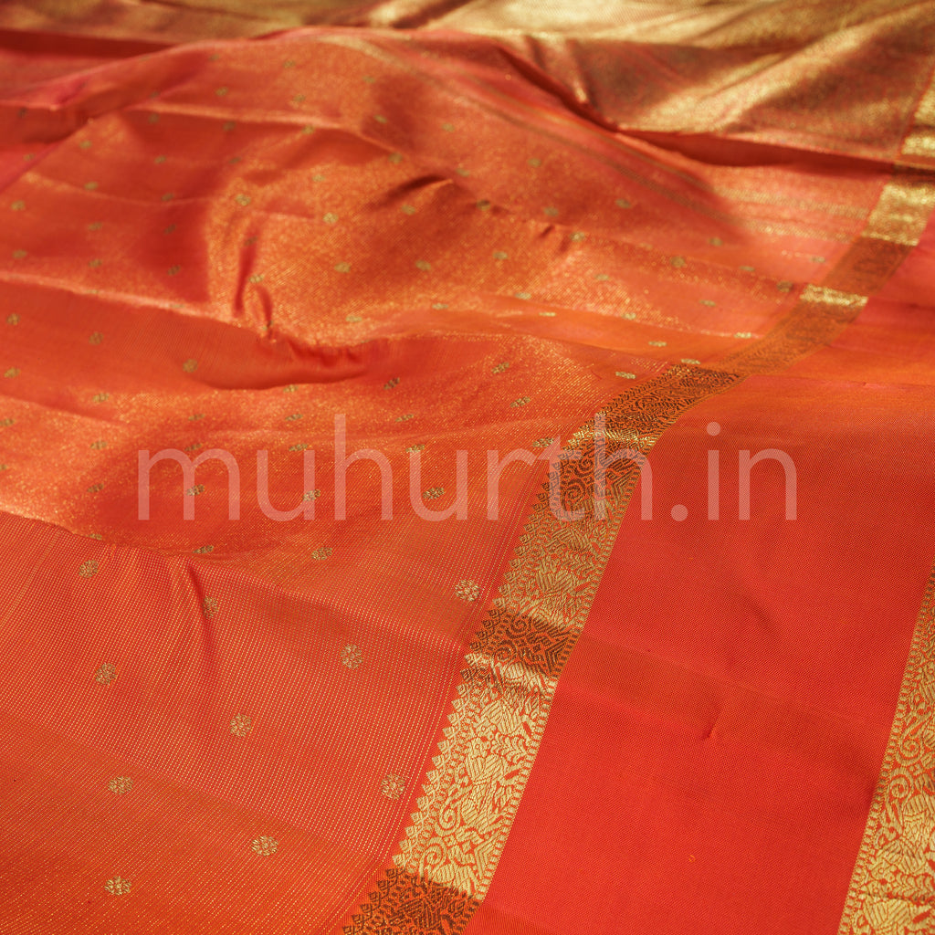 Orange Pure Zari Vaira Oosi Kanjivaram Silk Saree