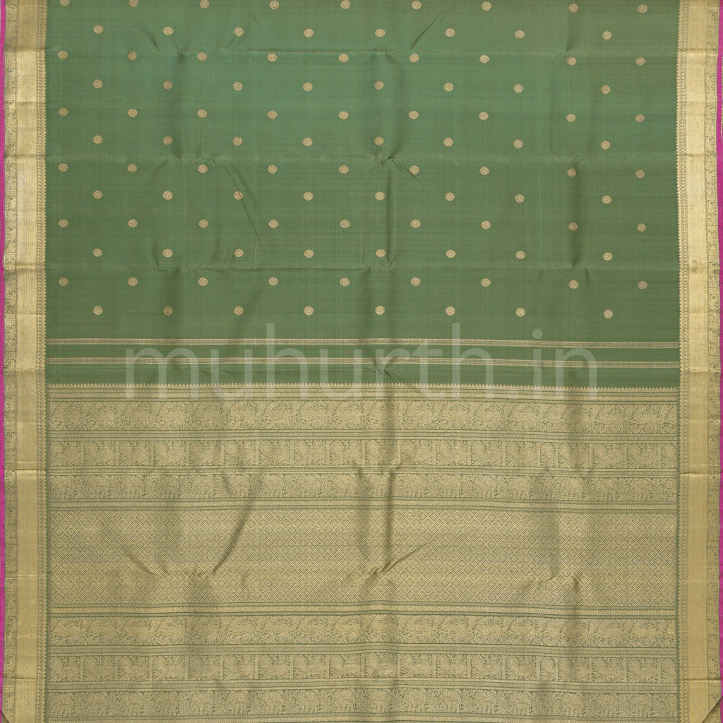 Dark Sampanga Pure Zari Kanjivaram Silk Saree with Magenta