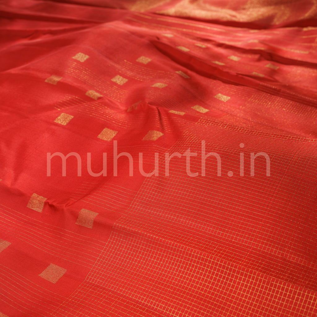 Bright Red Pure Zari Kanjivaram Silk Saree