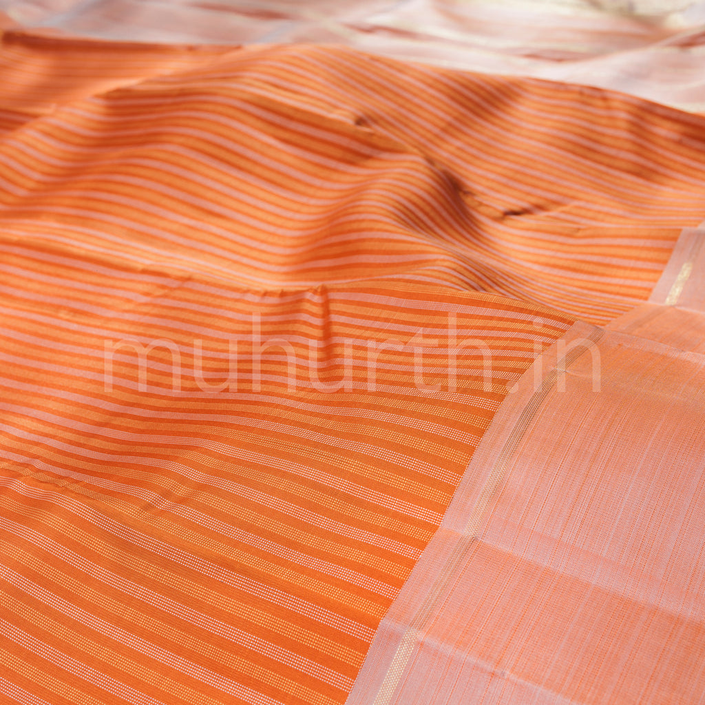 Orange Pure Zari Kanjivaram Silk Saree with Peach