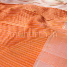 Load image into Gallery viewer, Orange Pure Zari Kanjivaram Silk Saree with Peach