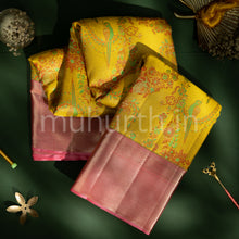 Load image into Gallery viewer, Mustard Kanjivaram Silk Saree with Peach