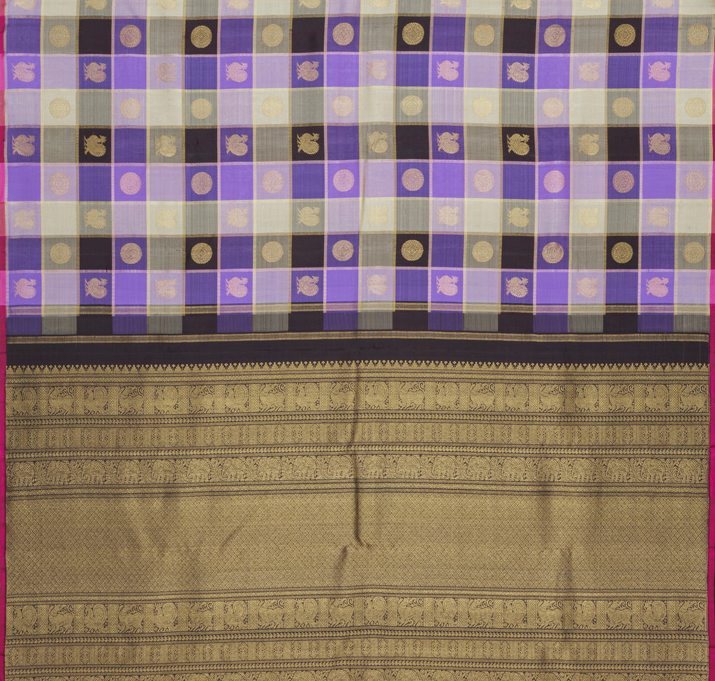 Multi-Colour Checks Pure Zari Kanjivaram Silk Saree