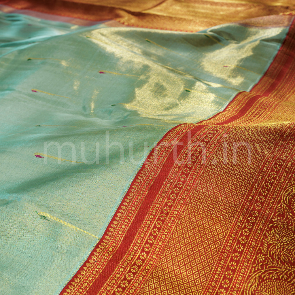 Light Ananda Luxury Organza Tissue Pure Kanjivaram Silk Saree with  Red