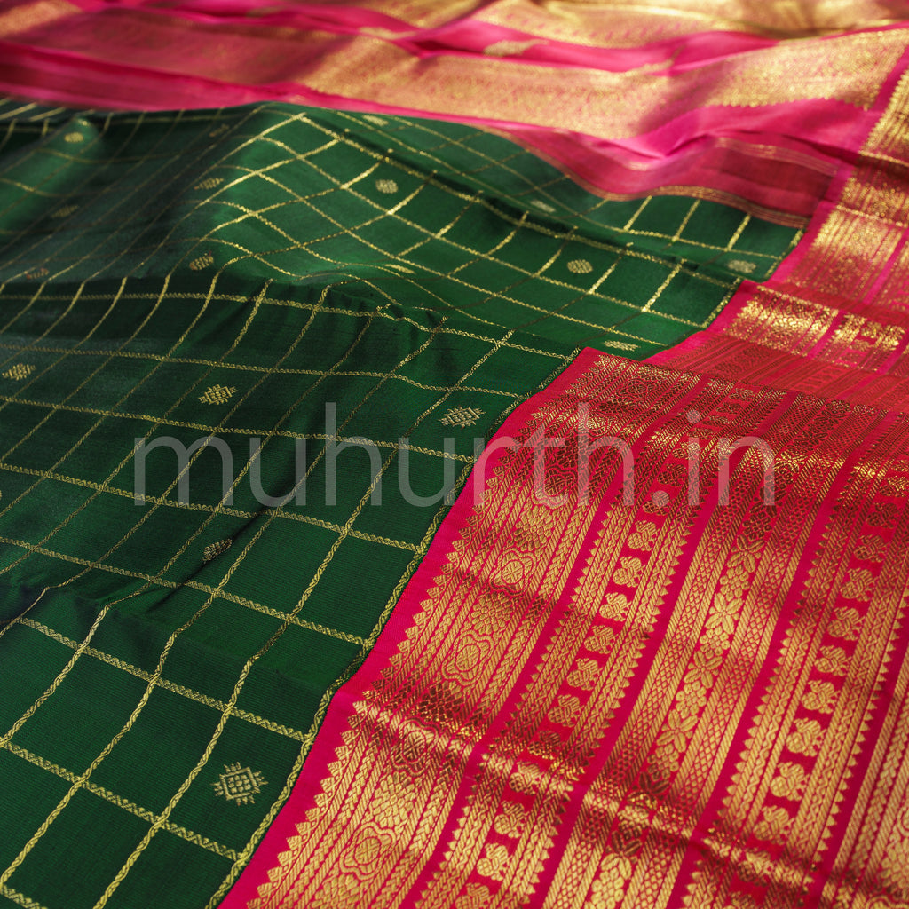 Green Pure Zari Kanjivaram Silk Saree with Rose