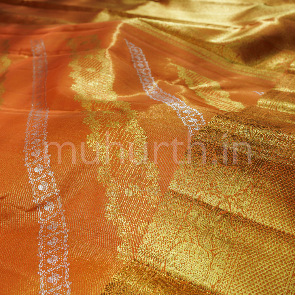Orange Bridal Tissue Pure Kanjivaram Silk Saree