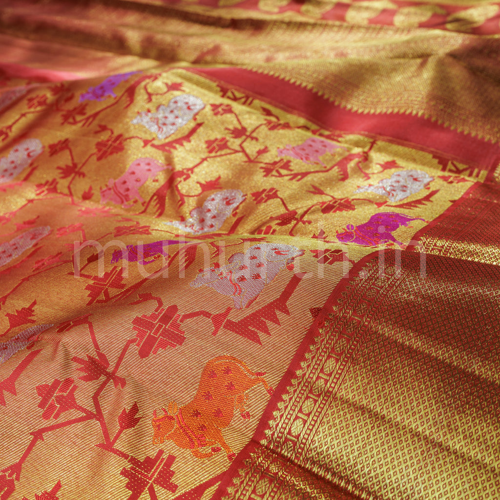 Bridal Red Luxury Meenakari Tissue Pure Kanjivaram Silk Saree
