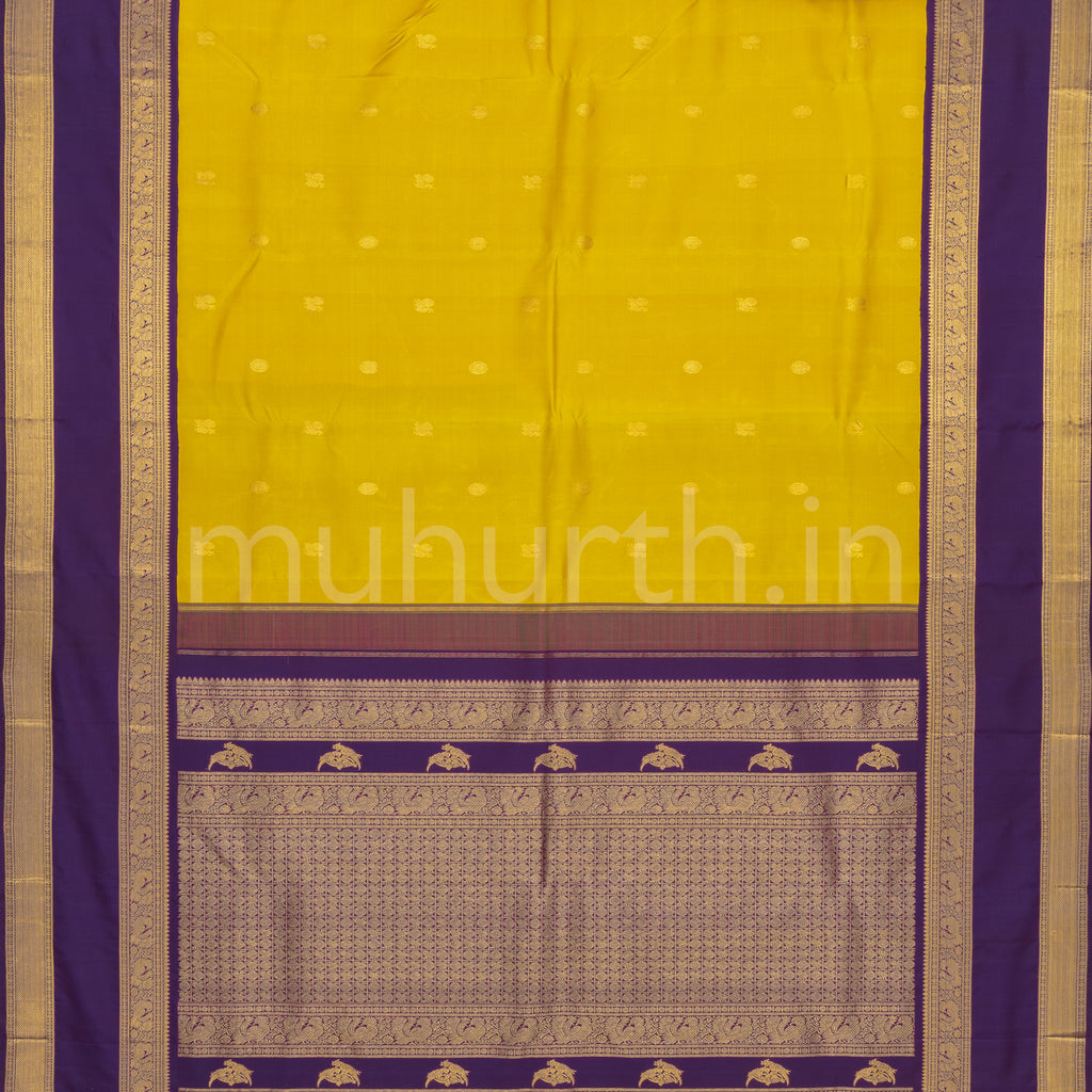 Mustard Pure Kanjivaram Silk Saree with Meenakshi