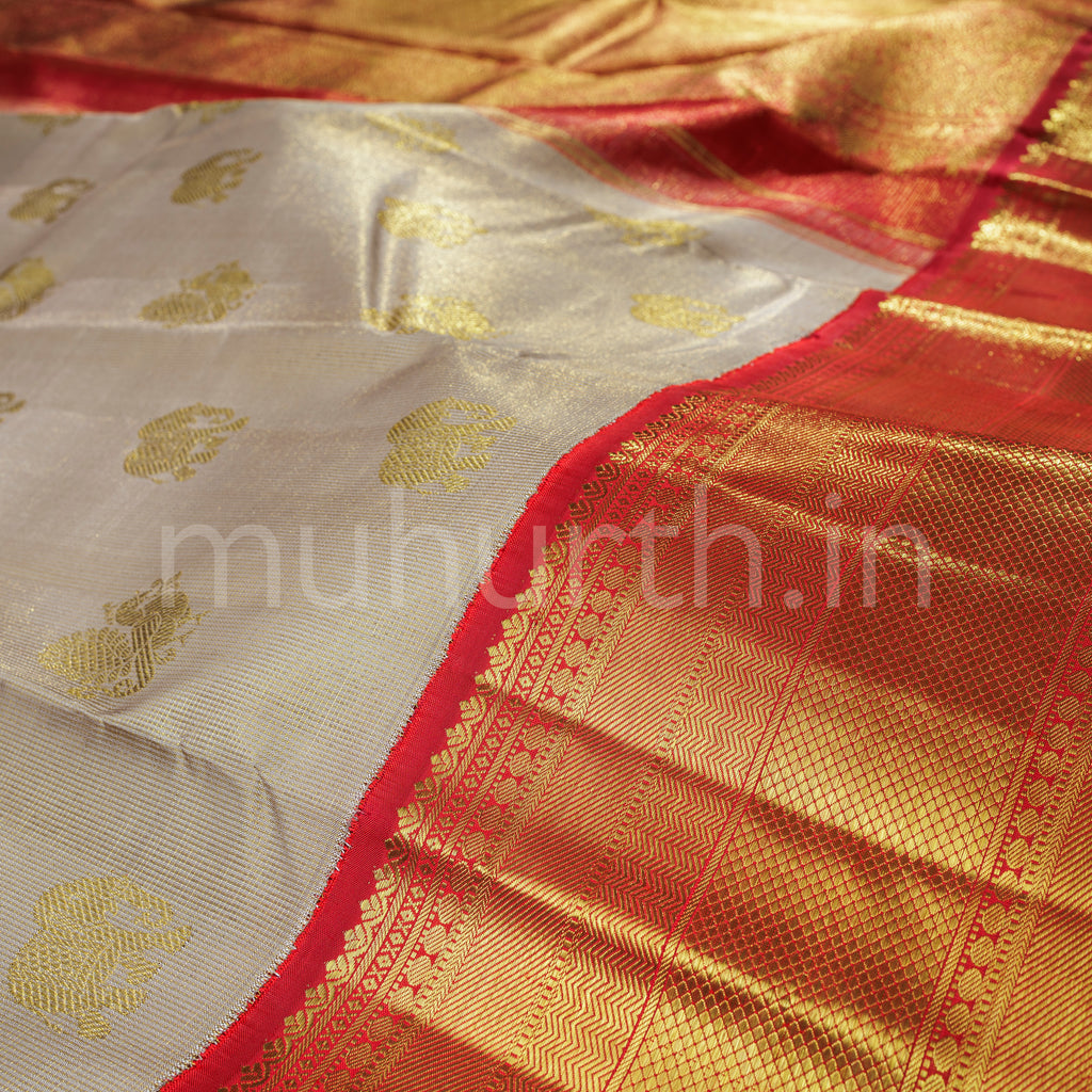 Light Brown Pure Kanjivaram Silk Saree with Bright