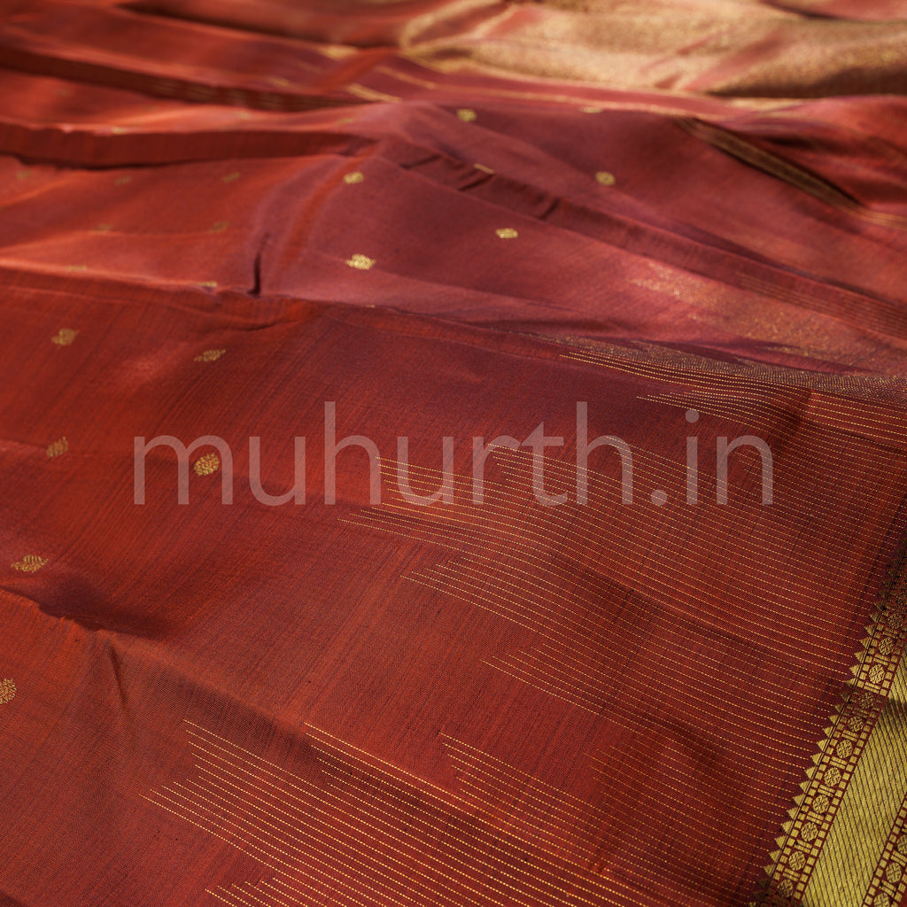 Rust Brown Pure Zari Kanjivaram Silk Saree