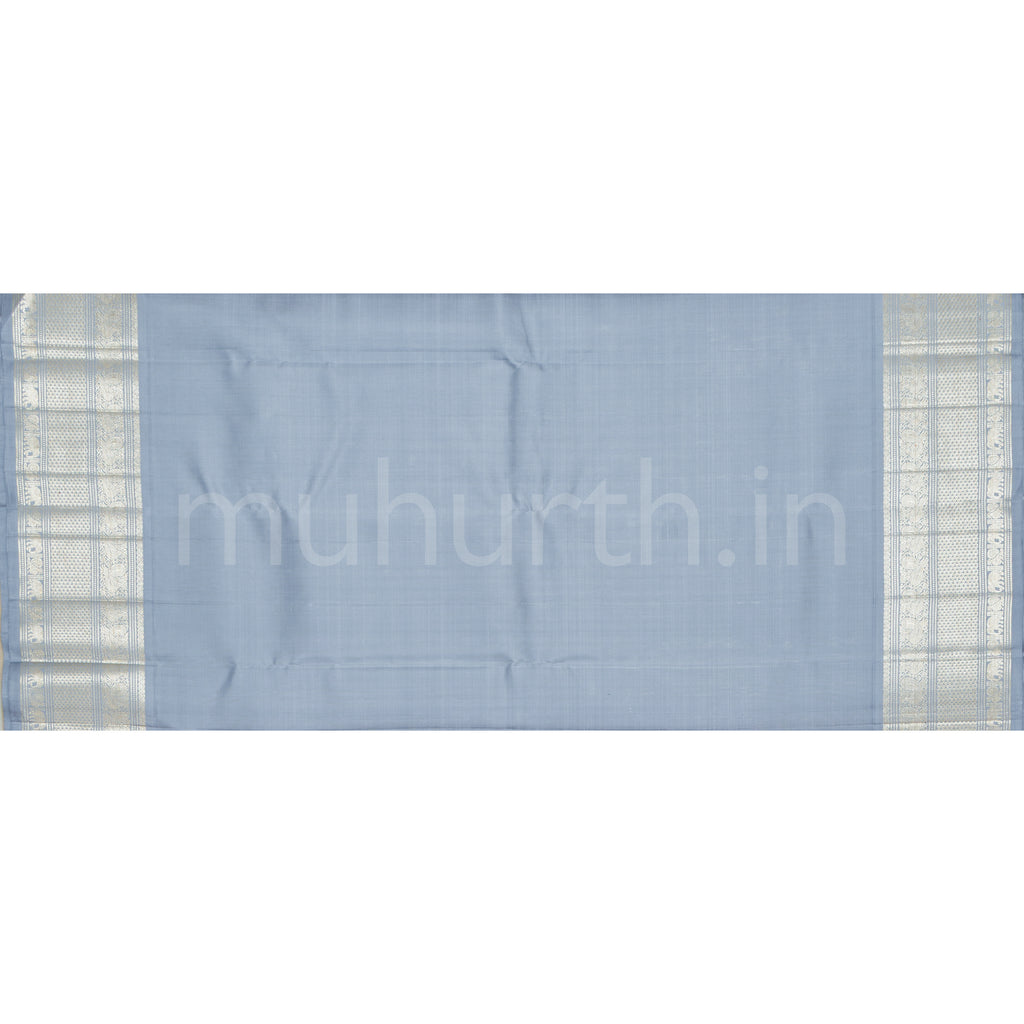 Golden Mustard Pure Kanjivaram Silk Saree with Silver Grey