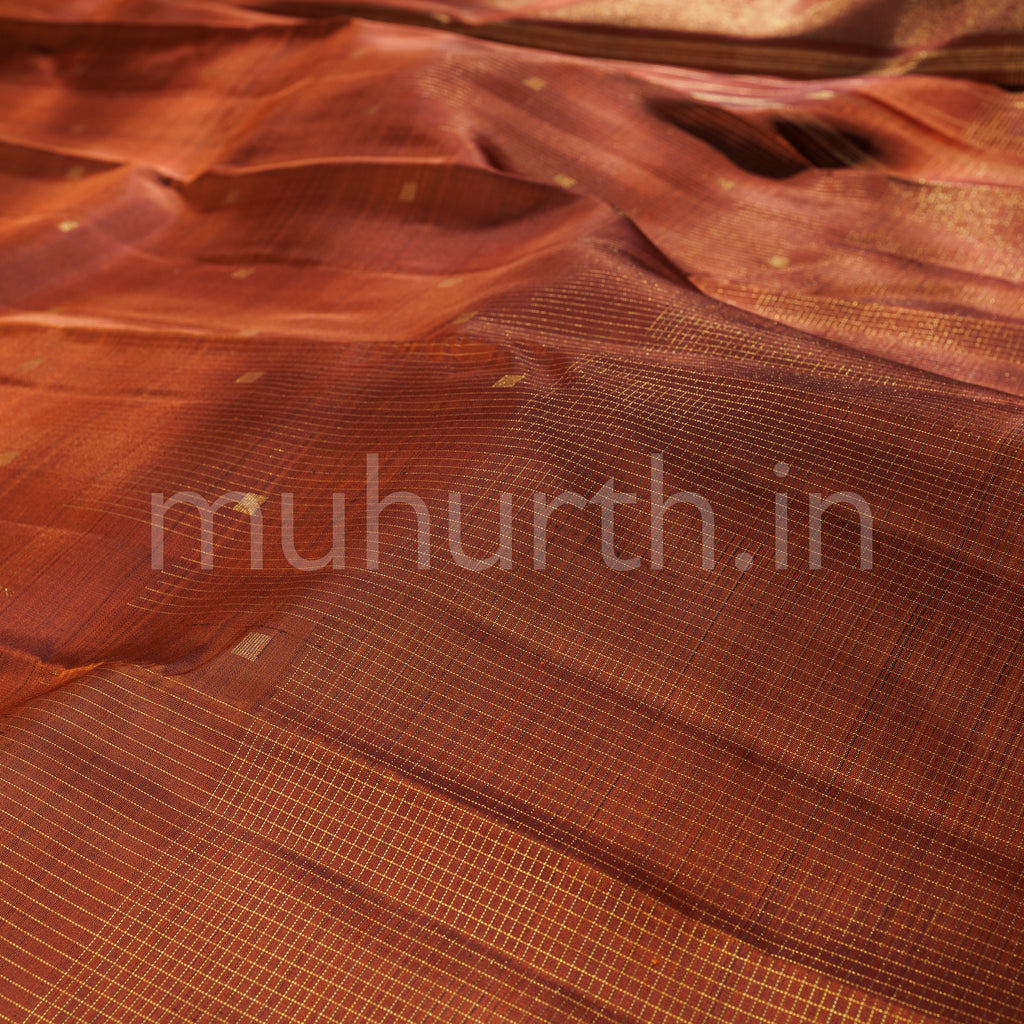Rust Orange Pure Zari Kanjivaram Silk Saree