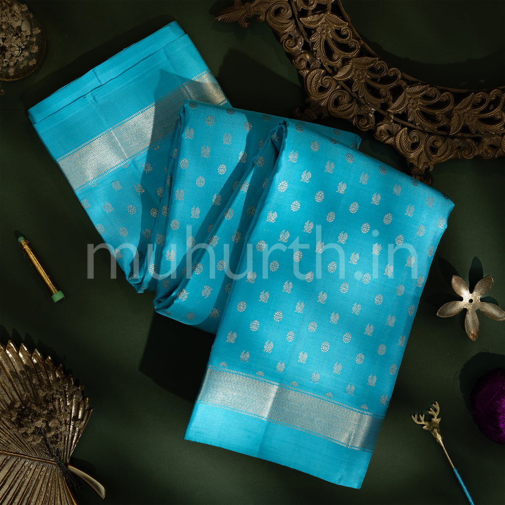 Ananda Blue 1000  Butta Kanjivaram Silk Saree