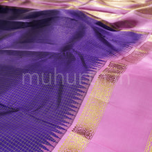 Load image into Gallery viewer, Violet Pure Kanjivaram Silk Saree with Pink
