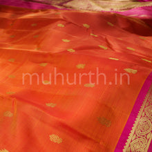 Load image into Gallery viewer, Orange Pure Kanjivaram Silk Saree with Rose