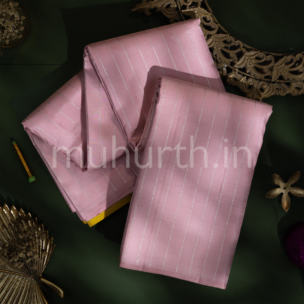 Baby Pink Kanjivaram Silk Saree with Mustard