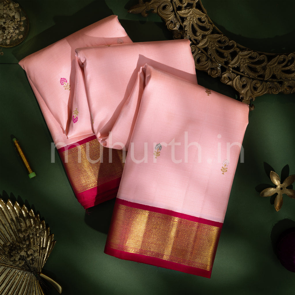 Light Pink Kanjivaram Silk Saree with Rose