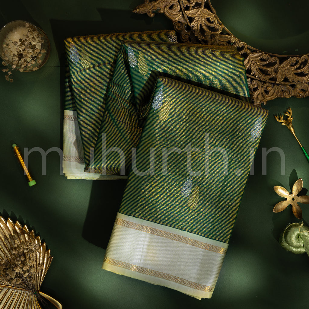 Green Kanjivaram Silk Saree with Light Elaichi