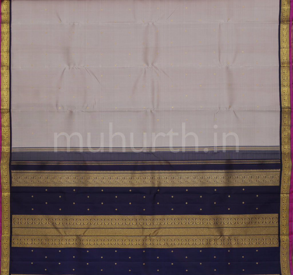 Dark Grey Pure Zari Kanjivaram Silk Saree with Black