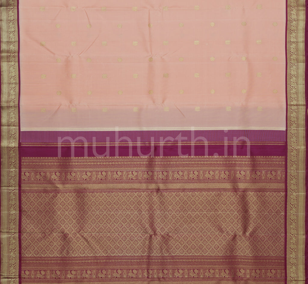 Peach Pure Zari Kanjivaram Silk Saree with Magenta
