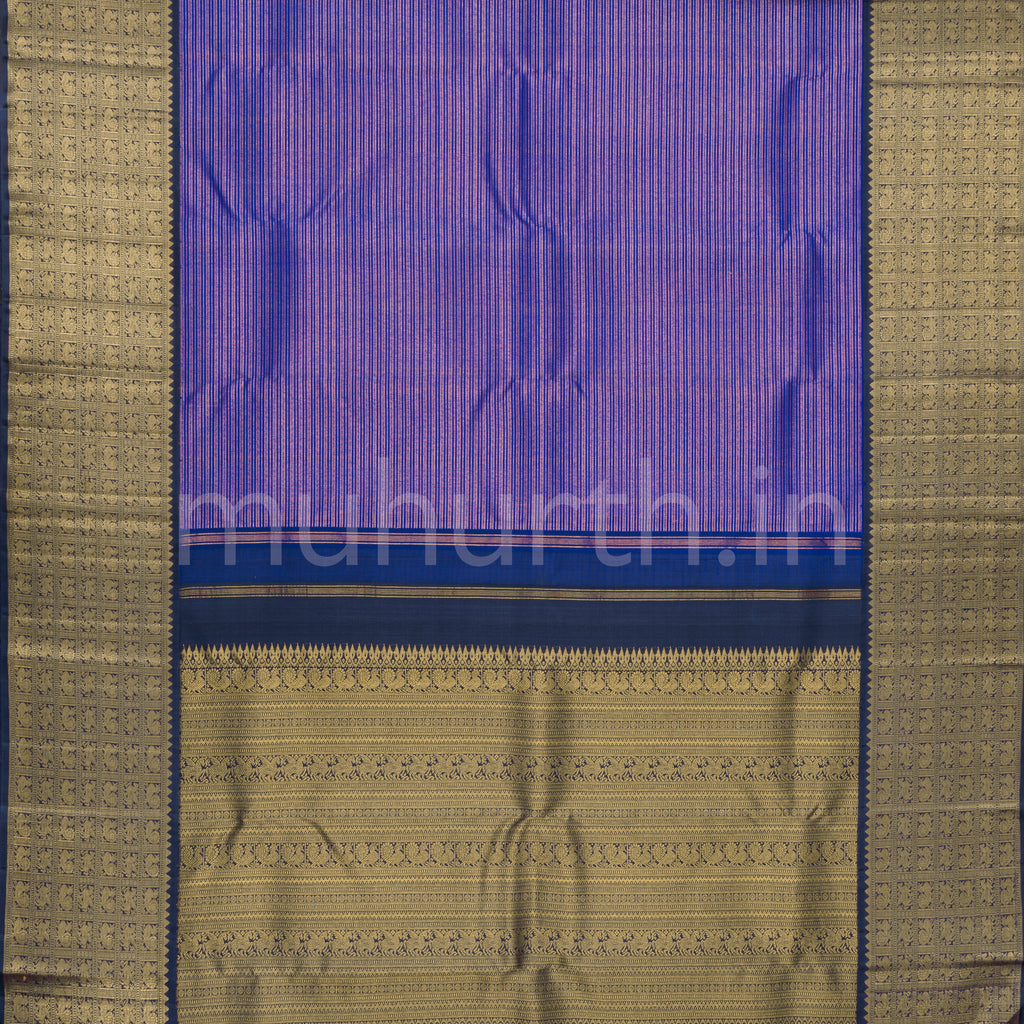Violet Pure Kanjivaram Silk Saree with Vijaya
