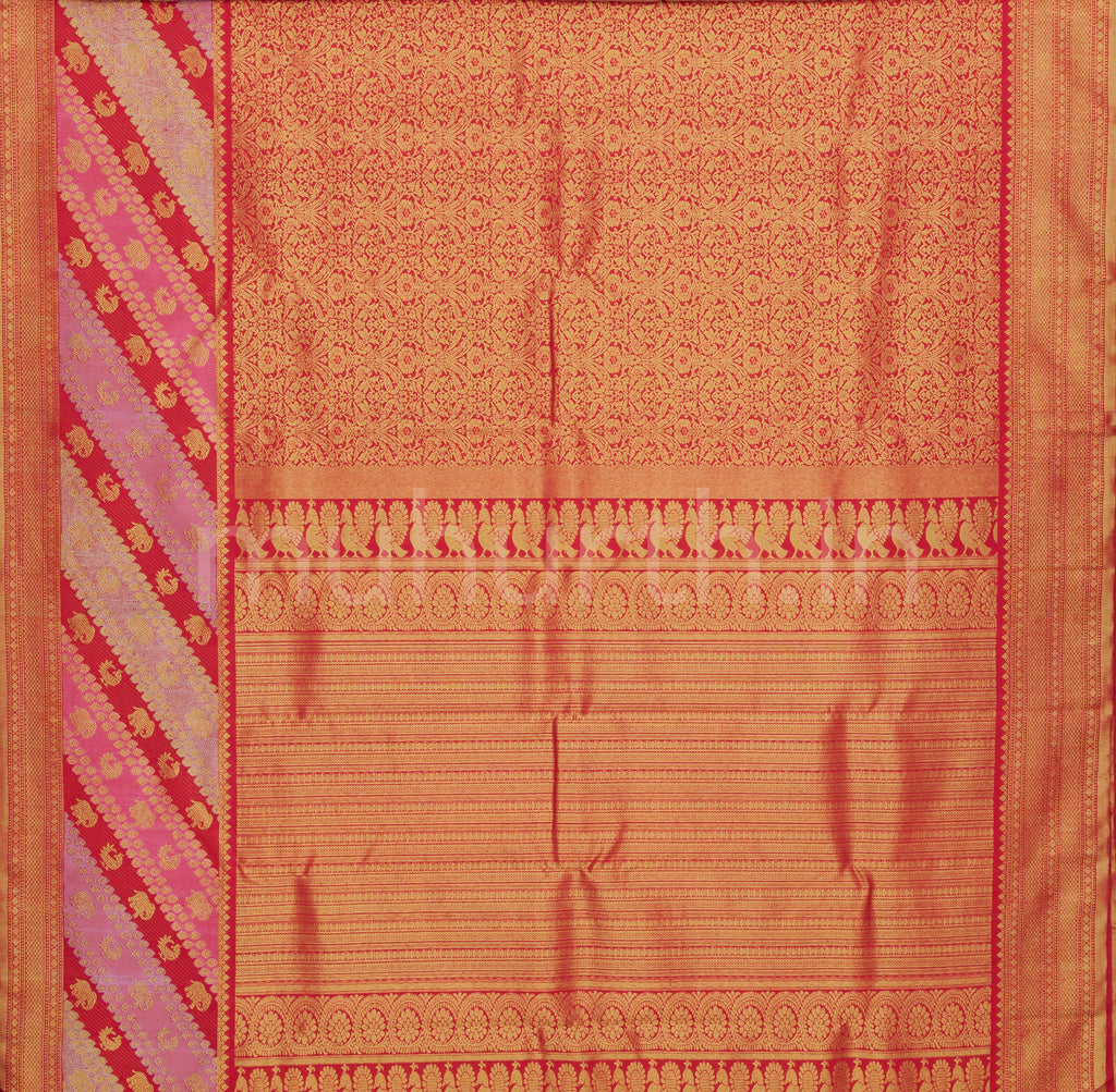 Bright Red Pure Kanjivaram Silk Saree with Rangkat Border