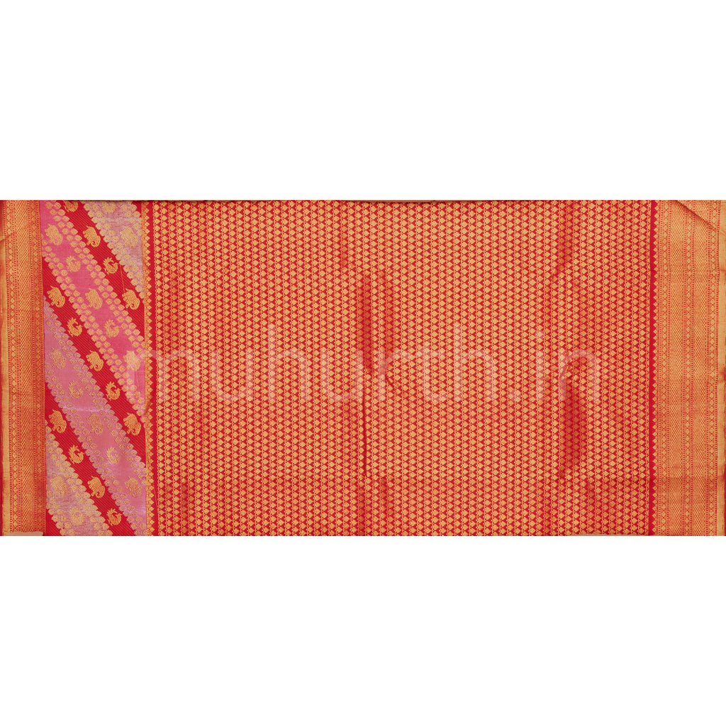 Bright Red Pure Kanjivaram Silk Saree with Rangkat Border