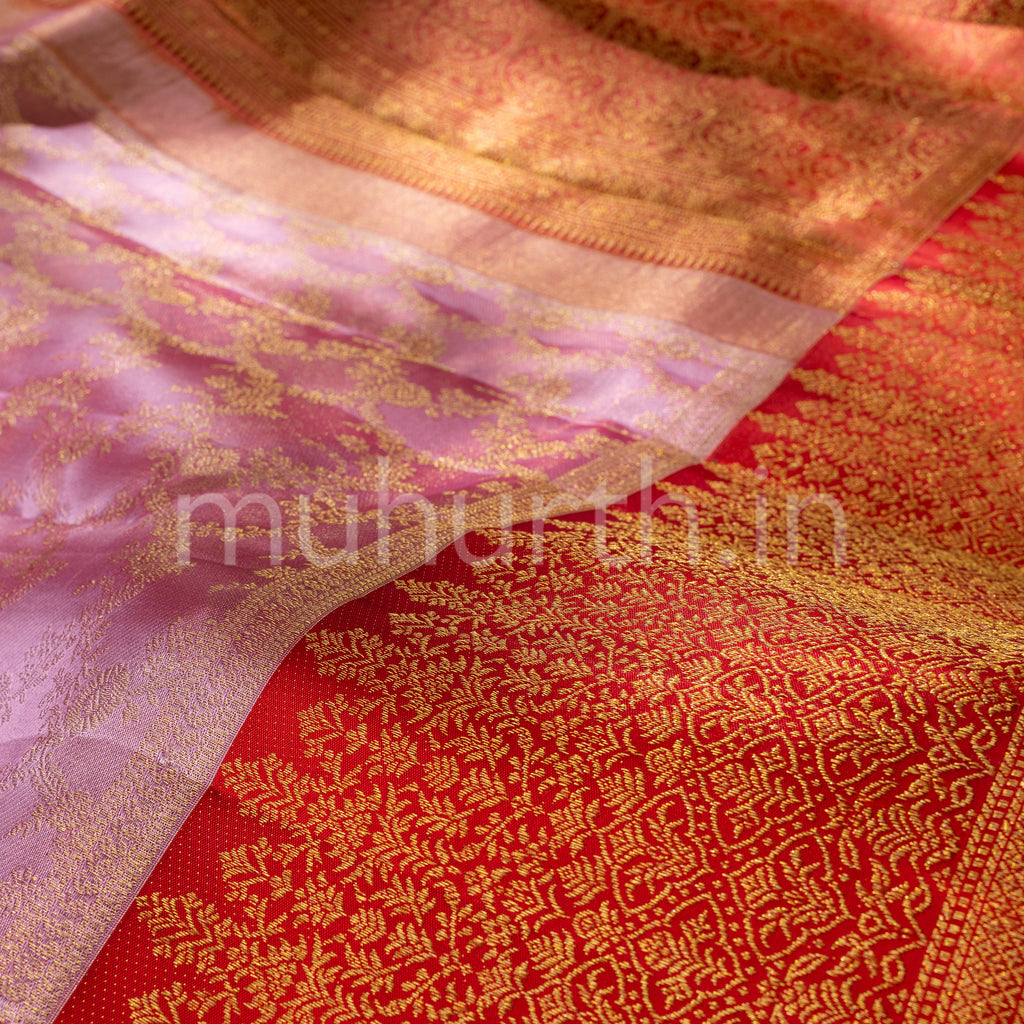 Light Pink Kanjivaram Silk Saree with Red