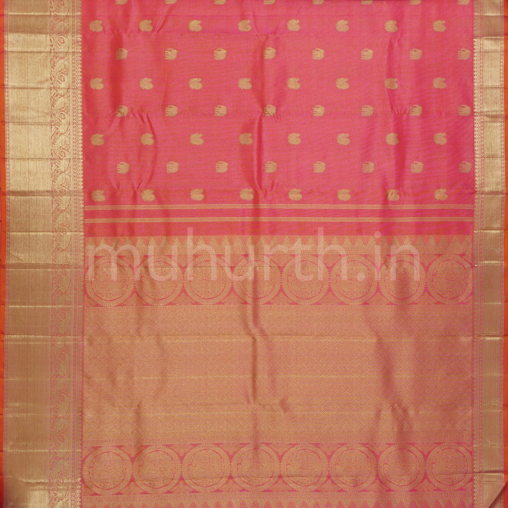 Peach Vaira Oosi Tissue Pure Kanjivaram Silk Saree
