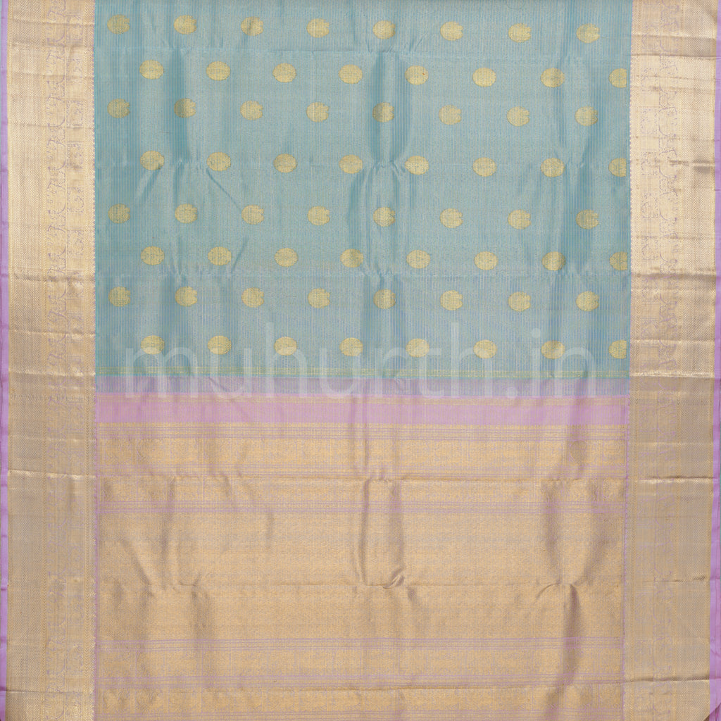 Powder Blue with Green Pure Kanjivaram Silk Saree with Pink