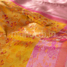 Load image into Gallery viewer, Golden Mustard Kanjivaram Silk Saree with Peach