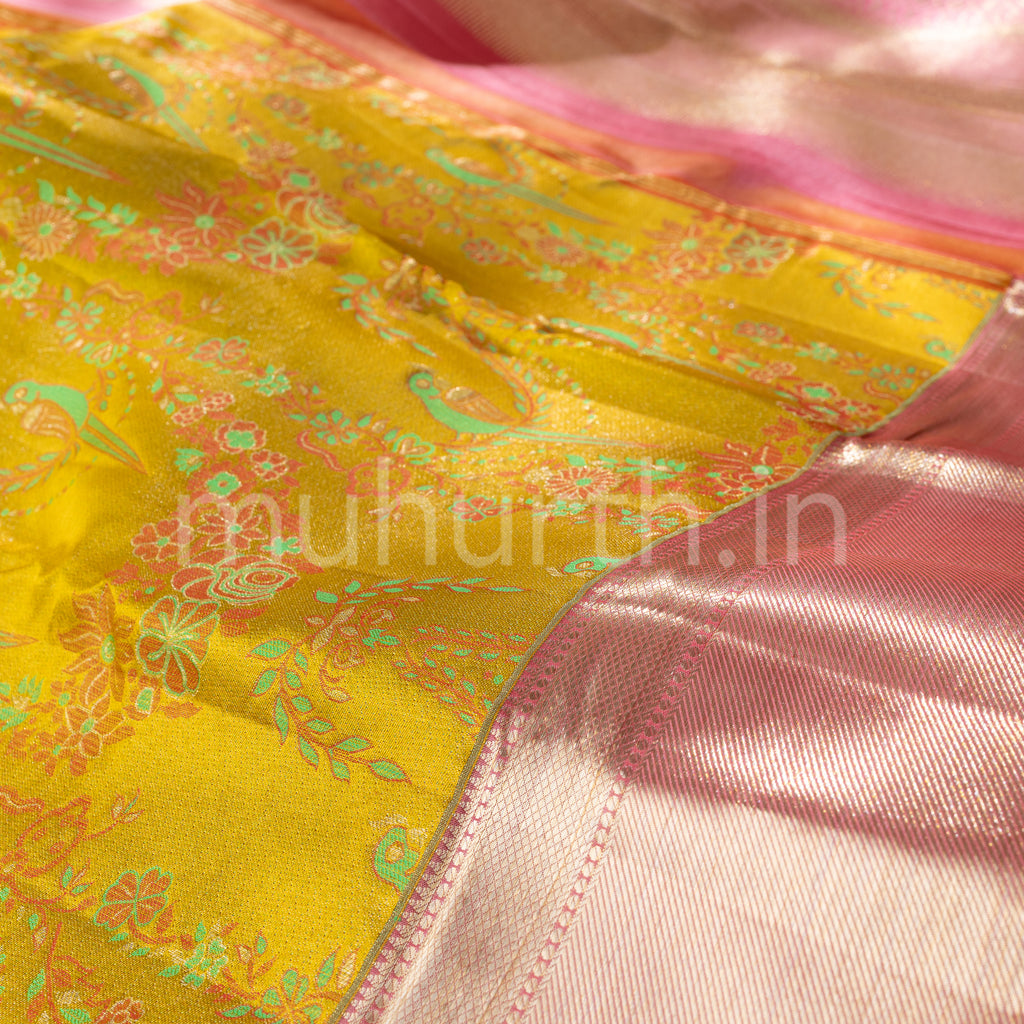 Mustard Kanjivaram Silk Saree with Peach