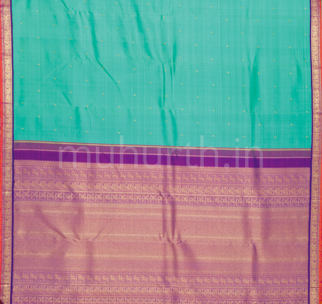 Rama Blue Pure Zari Kanjivaram Silk Saree with Magenta